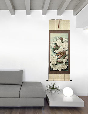 Chinese Dragon Print Wall Scroll living room view