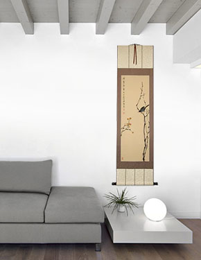 Bird and Flower Wall Scroll living room view