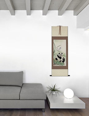 Panda Bears - Chinese Wall Scroll Painting living room view