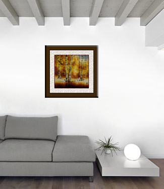 Autumn in Birch Forest - Asian Cranes Landscape Painting living room view