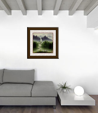 Waterfall Delight Watercolor Chinese Landscape Painting living room view