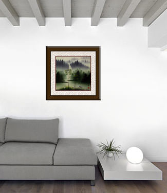 Waterfall Delight Watercolor Landscape Painting living room view