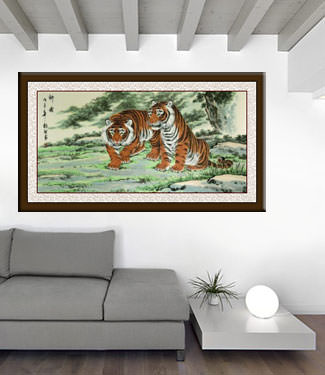 Invincible Might Asian Tigers Huge Painting living room view