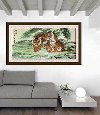 Invincible Might Asian Tigers Large Painting living room view