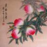 Asian Peaches and Floral Watercolor Portrait Art
