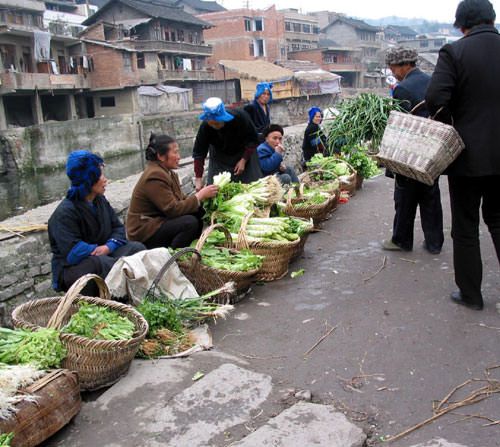 Vegetable sellers in a Chinese village market