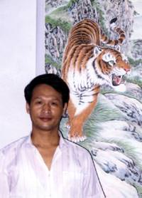 Asian Tiger Artist, Yin Yi-Qiu in his studio in Shandong Province of Northern China