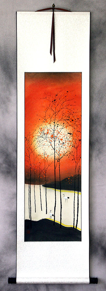 Sounds of Autumn Cranes Large Wall Scroll