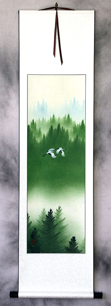 Colorful Cranes Wall Scroll