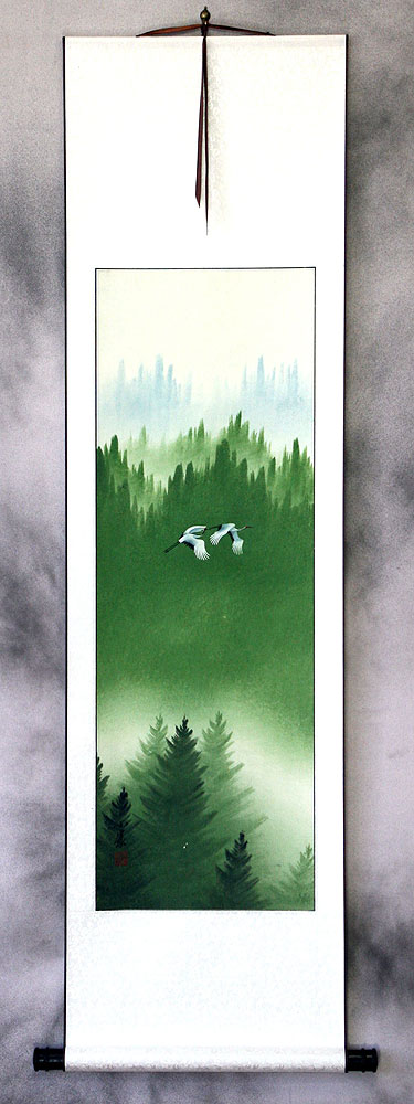 Colorful Cranes Wall Scroll