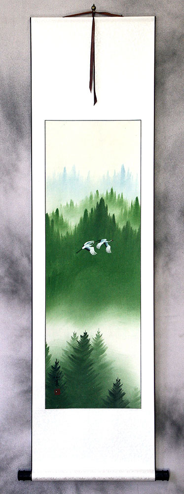 Colorful Cranes Wall Scroll