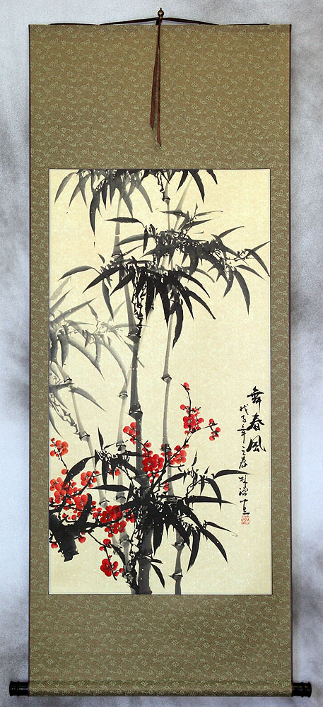 Huge Bamboo and Plum Blossom Wall Scroll