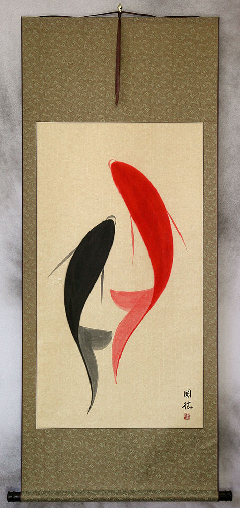 Yin Yang Koi Fish Wall Scroll