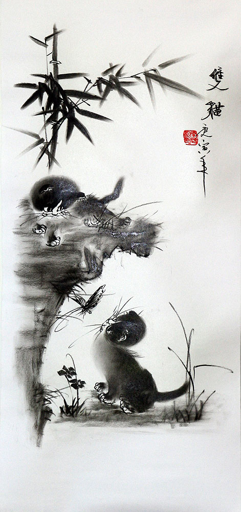 Charcoal Kittens Drawing