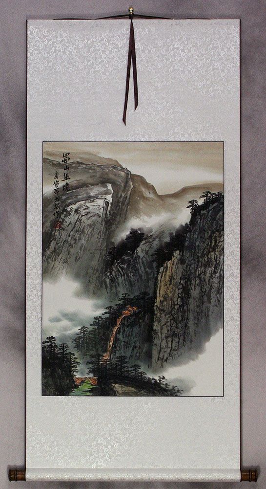 Serenity of a Sichuan Village Landscape Wall Scroll