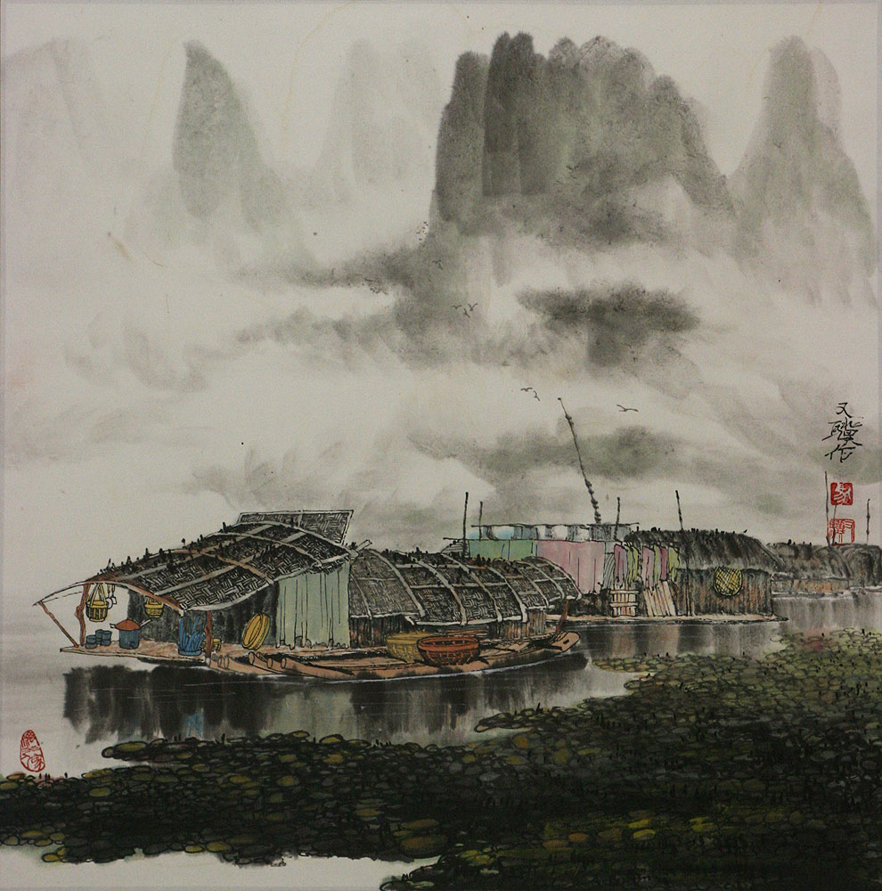 Chinese River Boat Landscape Painting