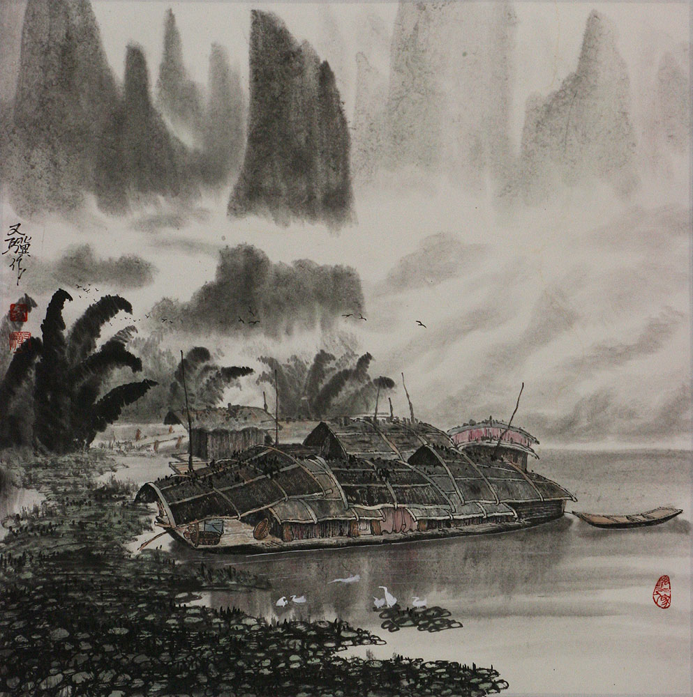 Chinese River Boat Lifestyle - Landscape Painting