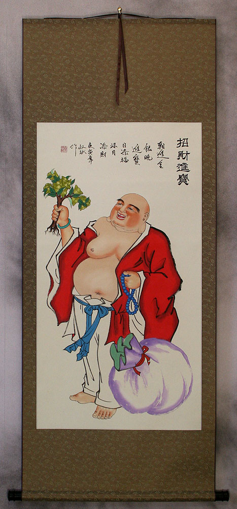 Happy Longtime Buddha - Chinese Scroll