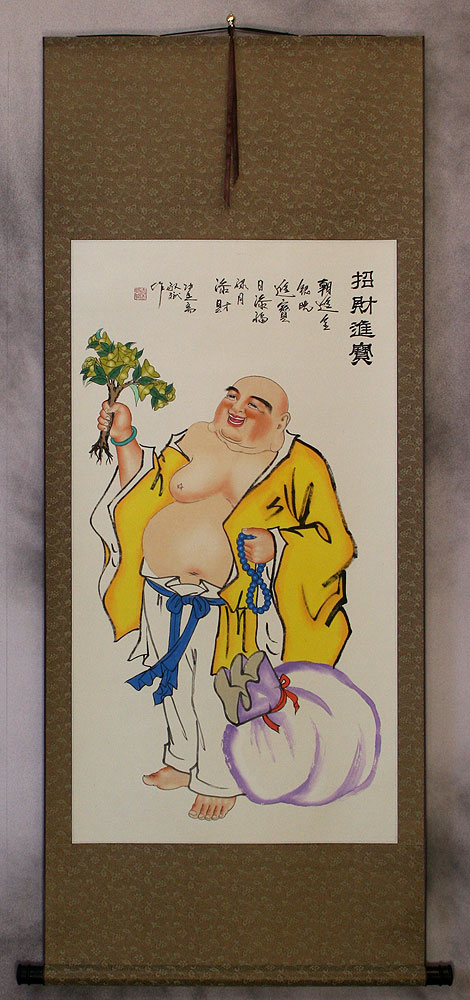 Happy Buddha Brings Treasure - Chinese Scroll