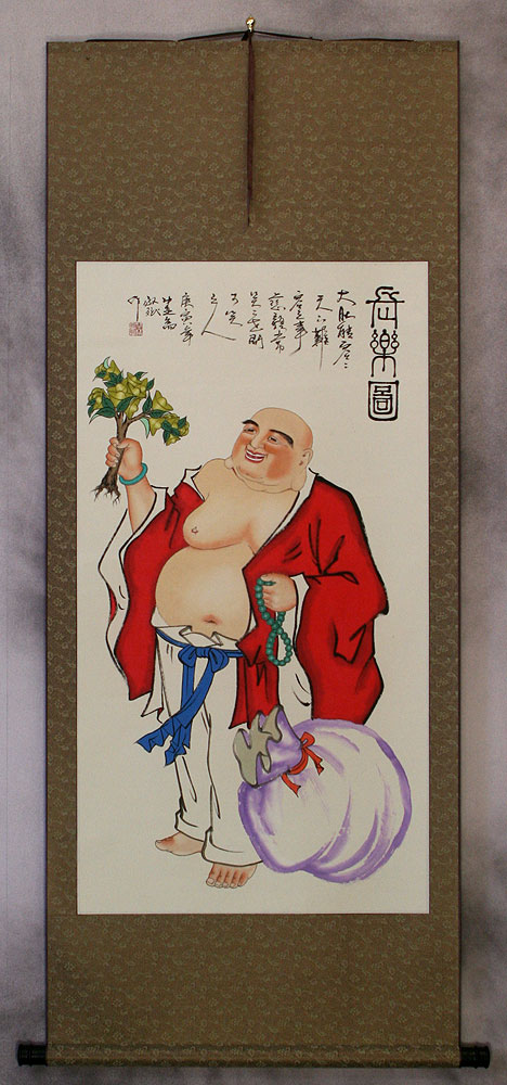 Happy Longtime Buddha - Asian Scroll