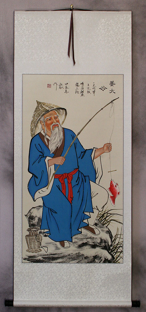 Old Man Fishing Wall Scroll