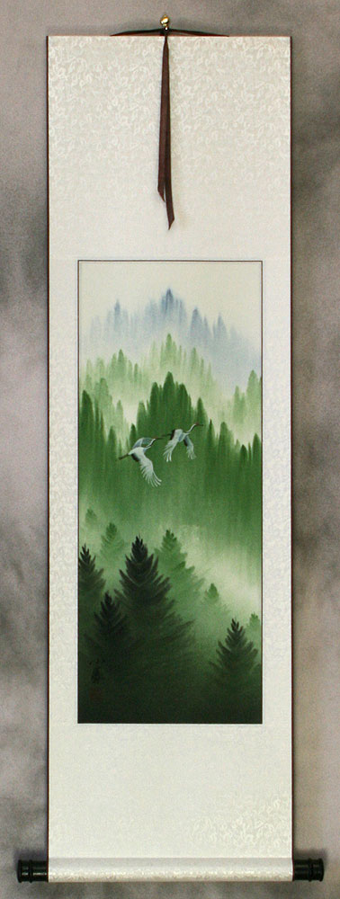Colorful Cranes Wall Scroll