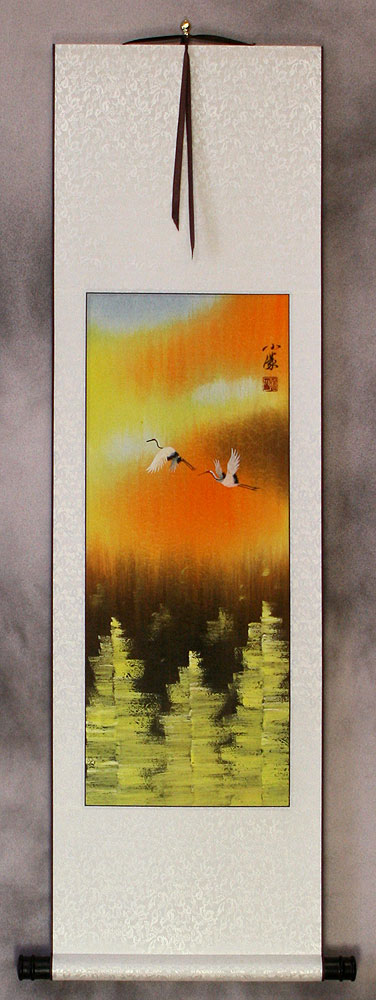 Colorful Cranes Wall Scroll