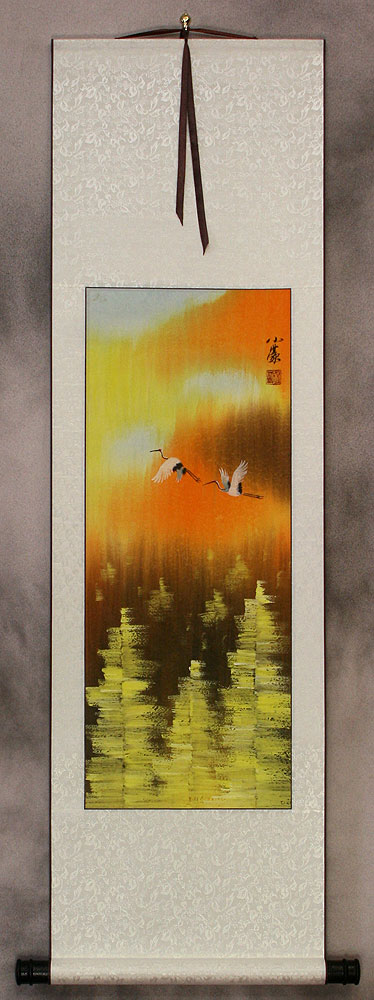 Colorful Cranes Wall Scroll
