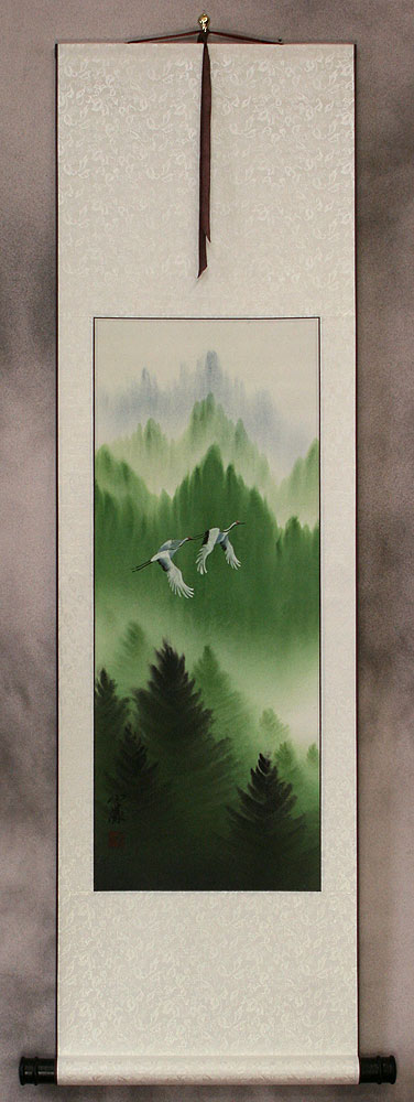 Colorful Cranes Wall Scroll