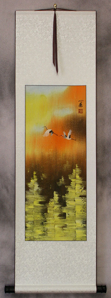 Colorful Cranes Wall Scroll