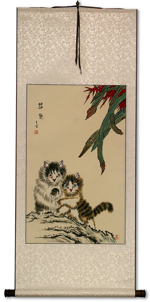 Asian Kittens - Chinese Art Scroll