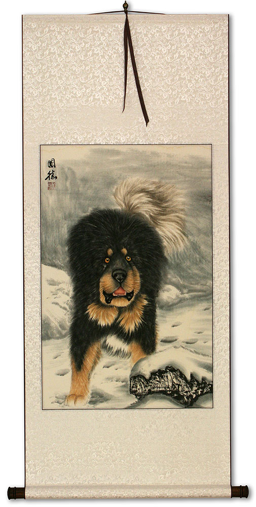 Hearty Dog in the Snow - Chinese Scroll