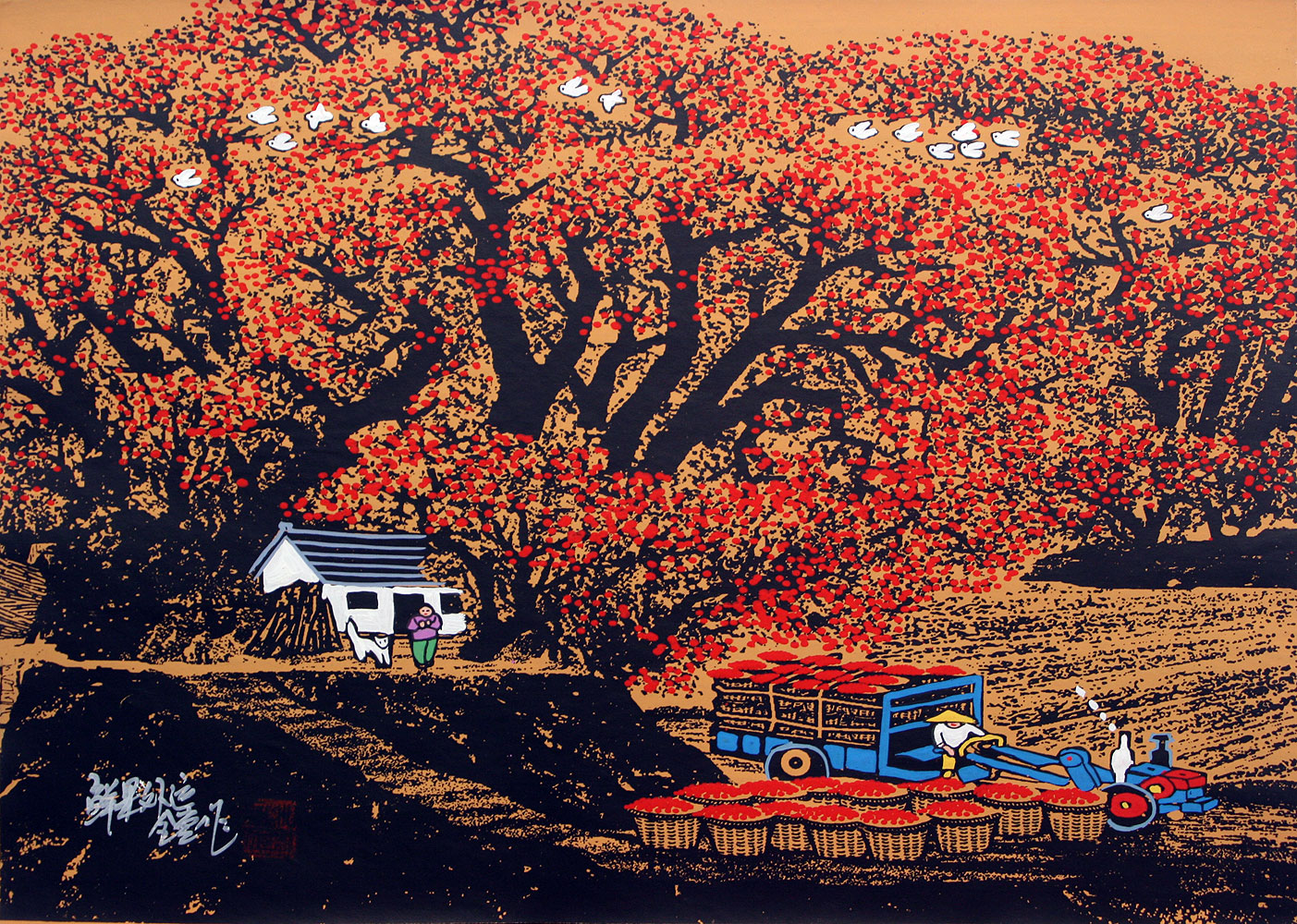Fruit Transporter - Chinese Folk Art Painting
