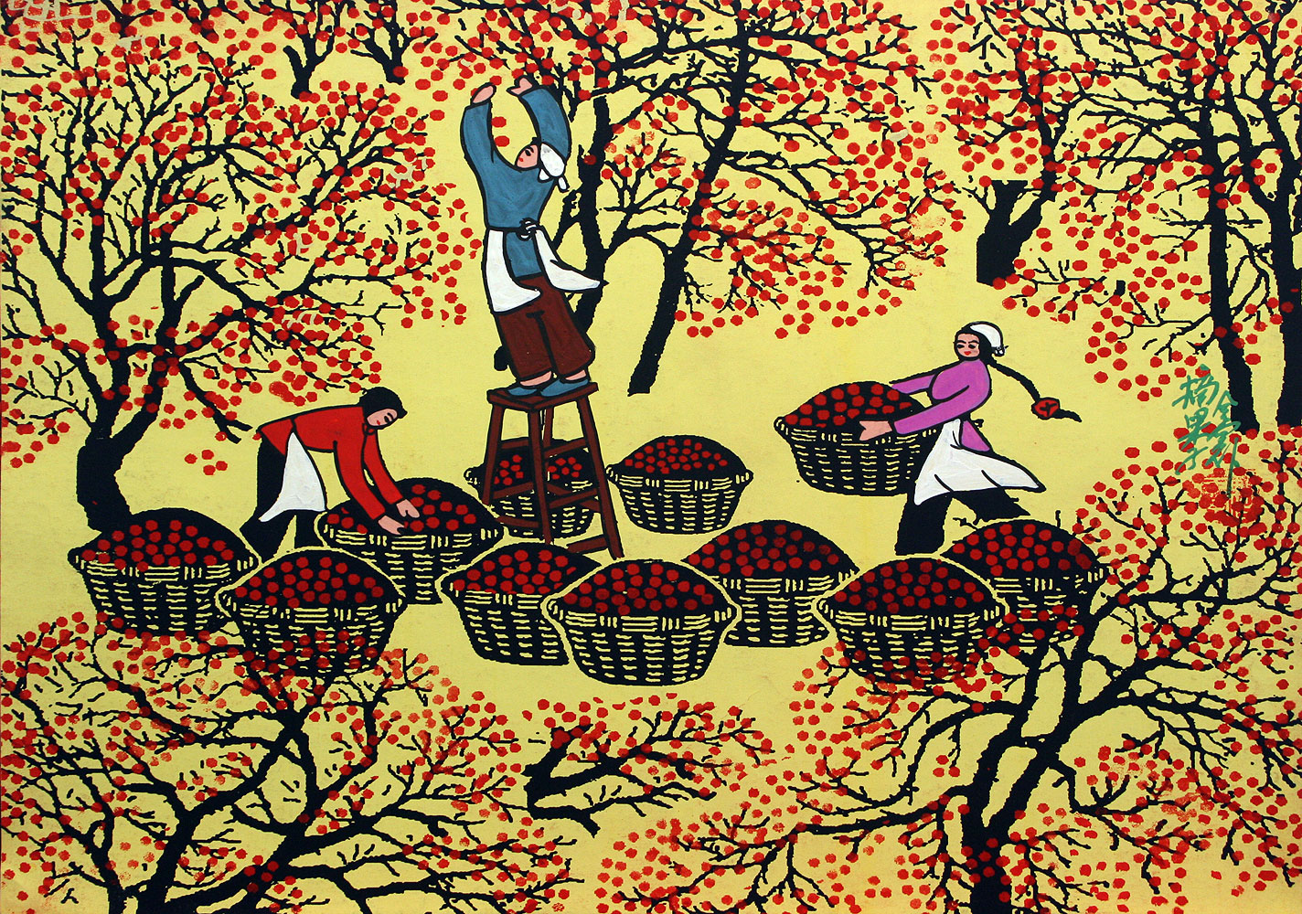 Picking Fruit - Chinese Folk Art Painting