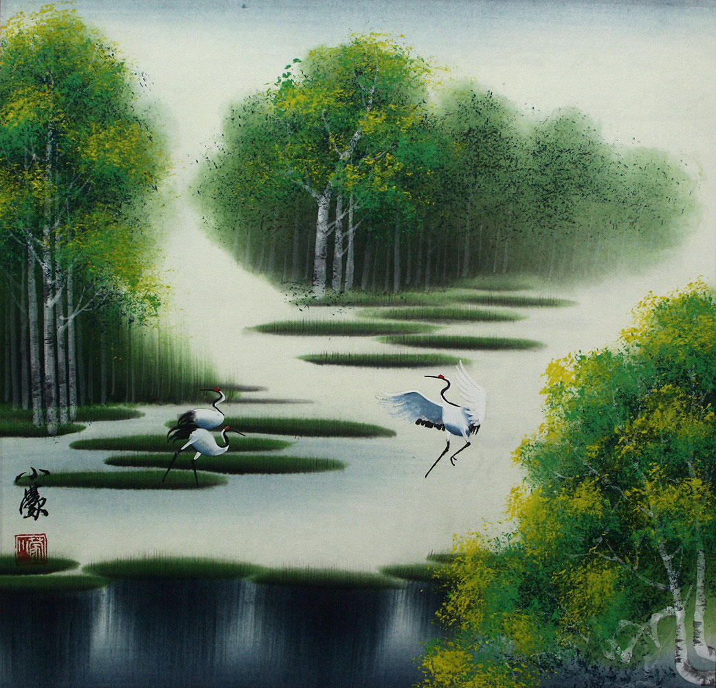 Cranes - Spring / Summer Landscape Painting