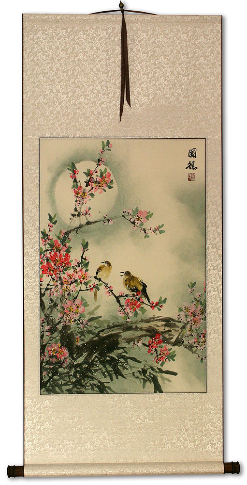 Bird & Peach Blossom - Flower Wall Scroll