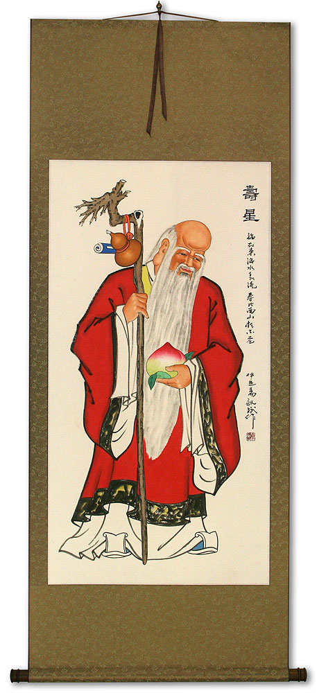 Longevity Saint holding Peach - Chinese Scroll