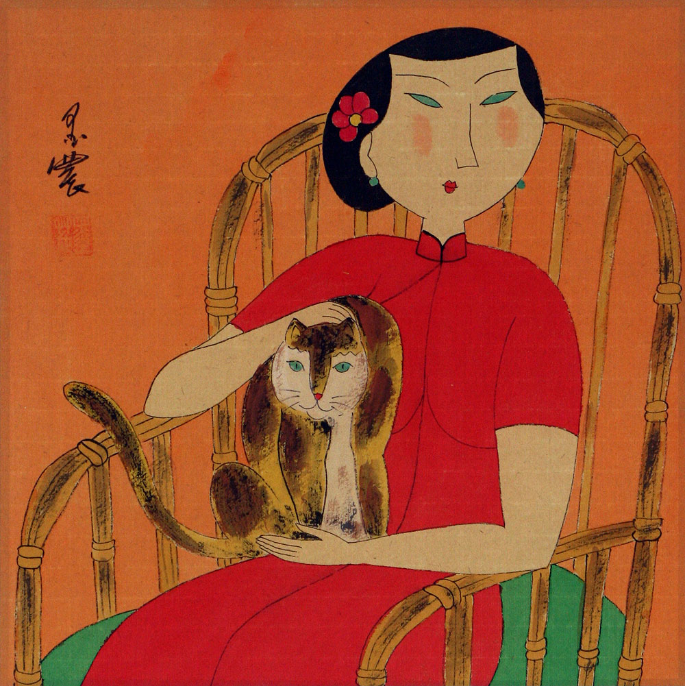 Woman and Cat - Chinese Modern Art Painting