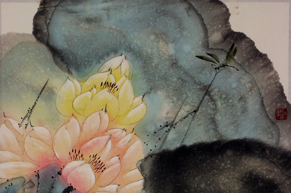 Abstract Dragonfly and Flowers Chinese Modern Art