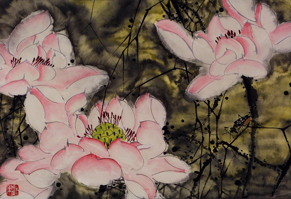 Flowers and Cricket Abstract Chinese Art