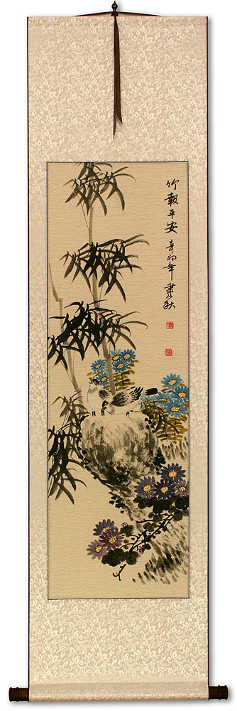 Bamboo Safe and Peaceful - White Wall Scroll