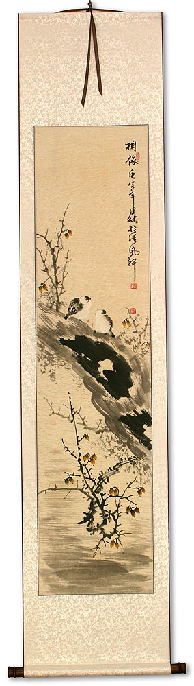 Birds and Flowers Autumn Scene Wall Scroll