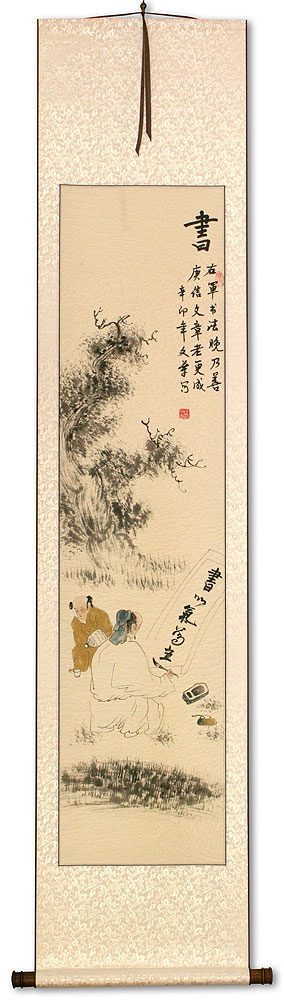 Noble Man Writing Calligraphy - Wall Scroll