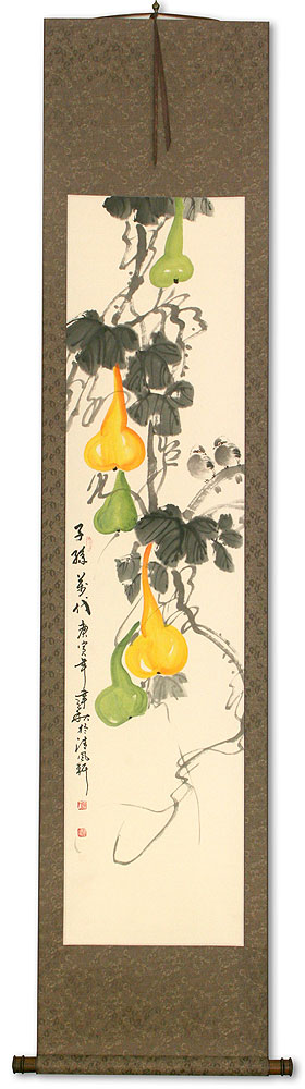 Gourd Vine and Birds - Chinese Scroll