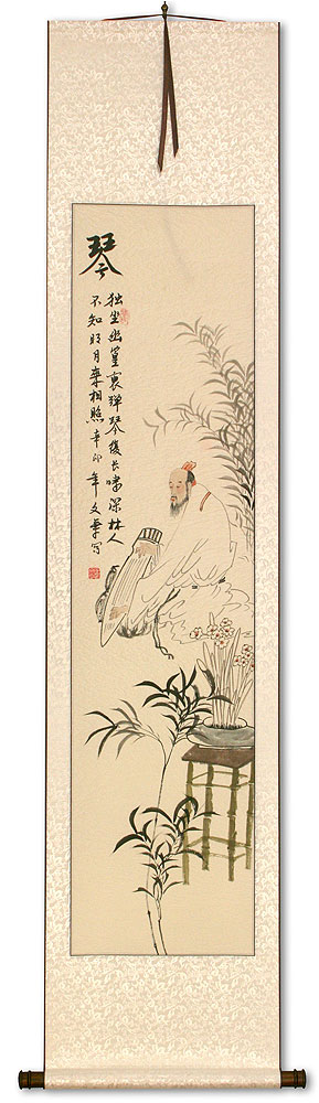 Musician Playing Harp / Zither Wall Scroll