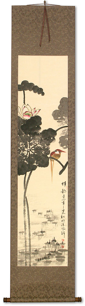 Beautiful Feeling - Bird and Lotus Flower Wall Scroll