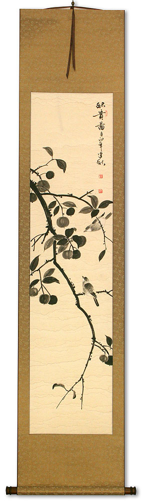 Autumn Birds and Persimmons - Wall Scroll