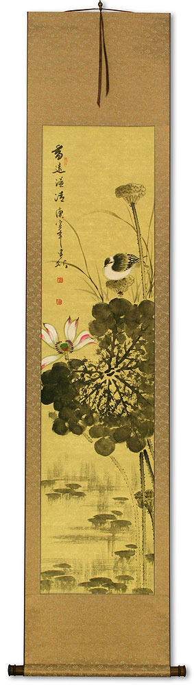 Fragrance - Chinese Birds and Lotus Wall Scroll