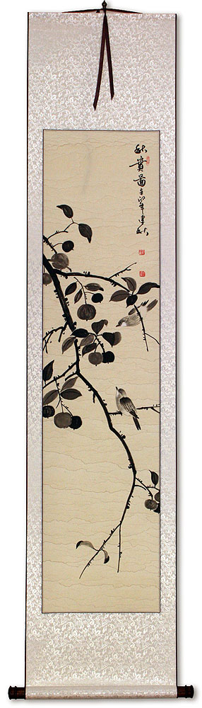Bird on Tree Branch Wall Scroll
