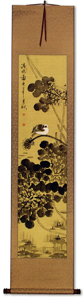 Clear Dawn - Bird and Lotus Pond - Chinese Scroll